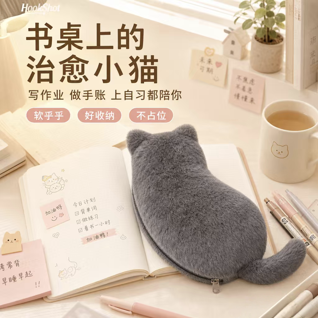 毛绒猫咪高颜值大容量笔袋