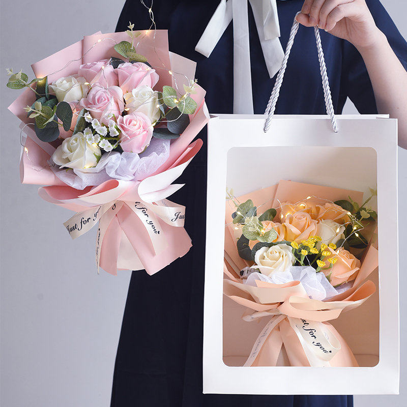 玫瑰花束送女友闺蜜老师仿真向日葵香皂永生花手捧花成品生日礼物