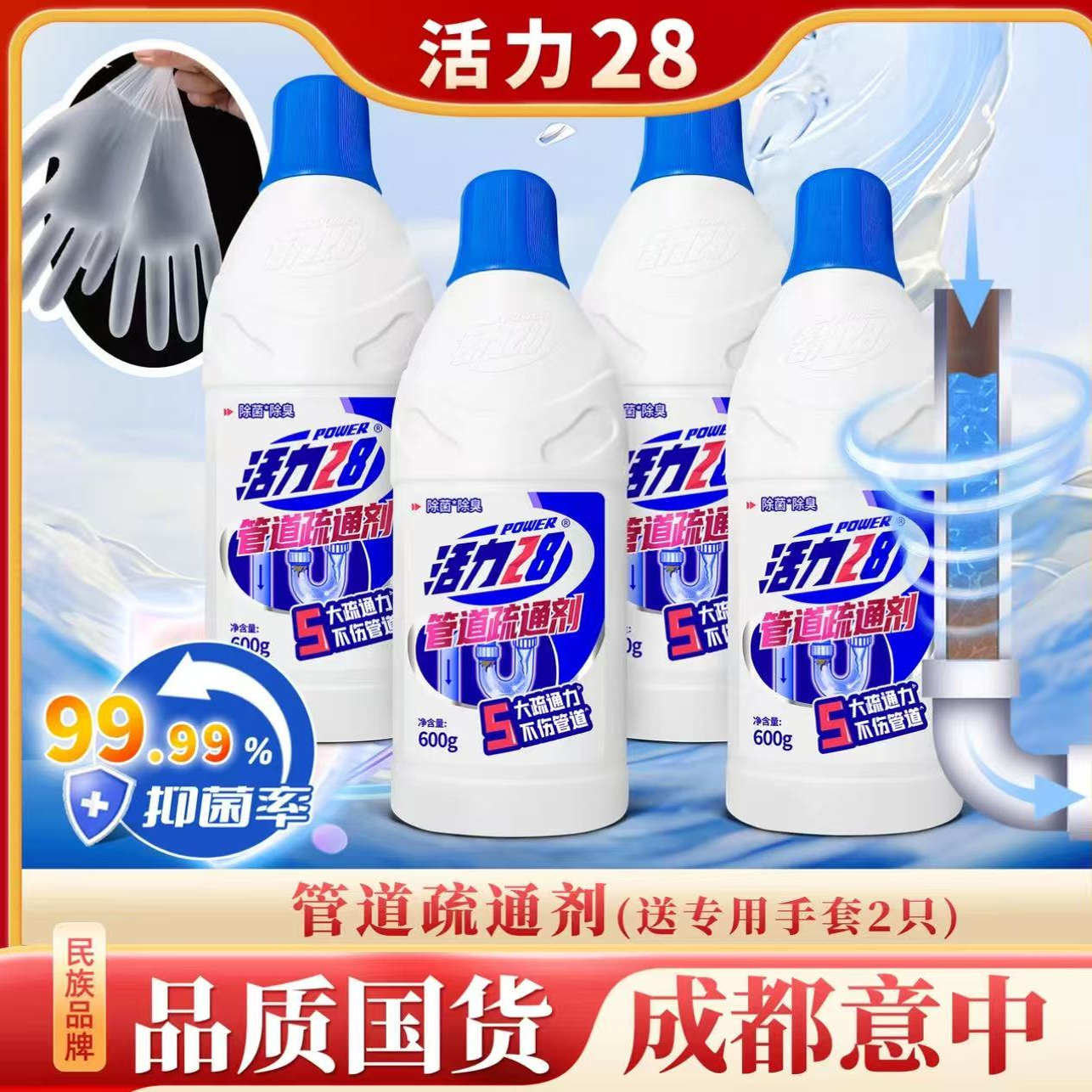 活力28管道疏通剂下水道堵塞强力溶解马桶厨房油污神器官方正