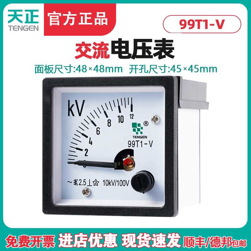 TENN天正电气 99T1-V电压表指针式交流电压表450V 12KV 48*48mm