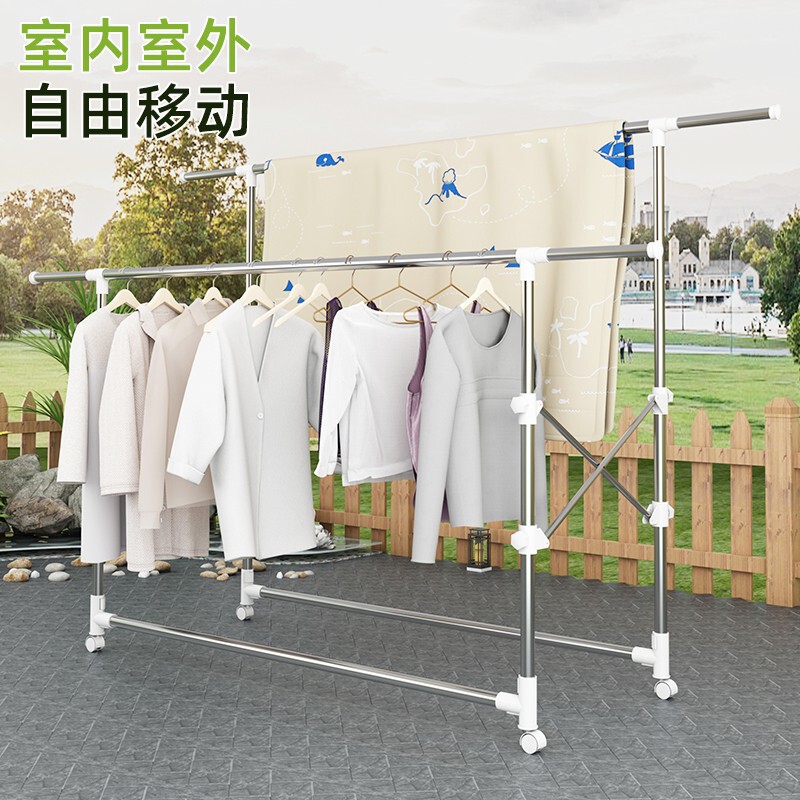 友利特双杆晾衣架落地折叠不锈钢家用阳台晒被架户外摆摊展示