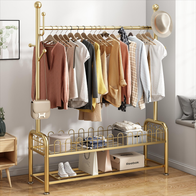 挂衣架落地家用可折叠衣帽架卧室内挂衣服架子阳台简易收纳晾