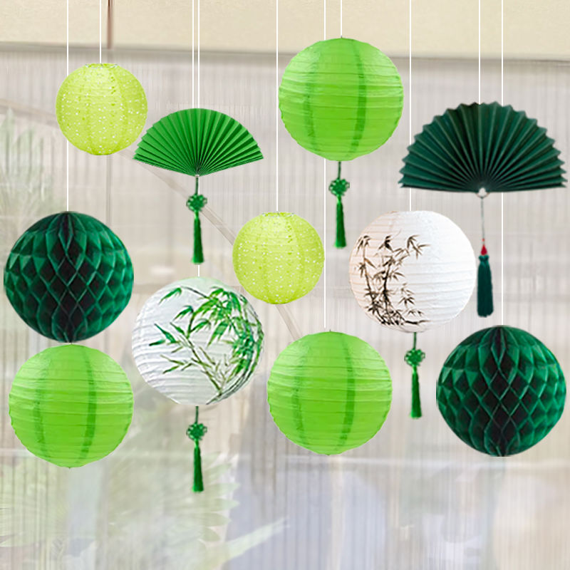 春天绿色系竹子纸灯笼国风古典传统梅兰竹菊吊灯罩古风汉服纸