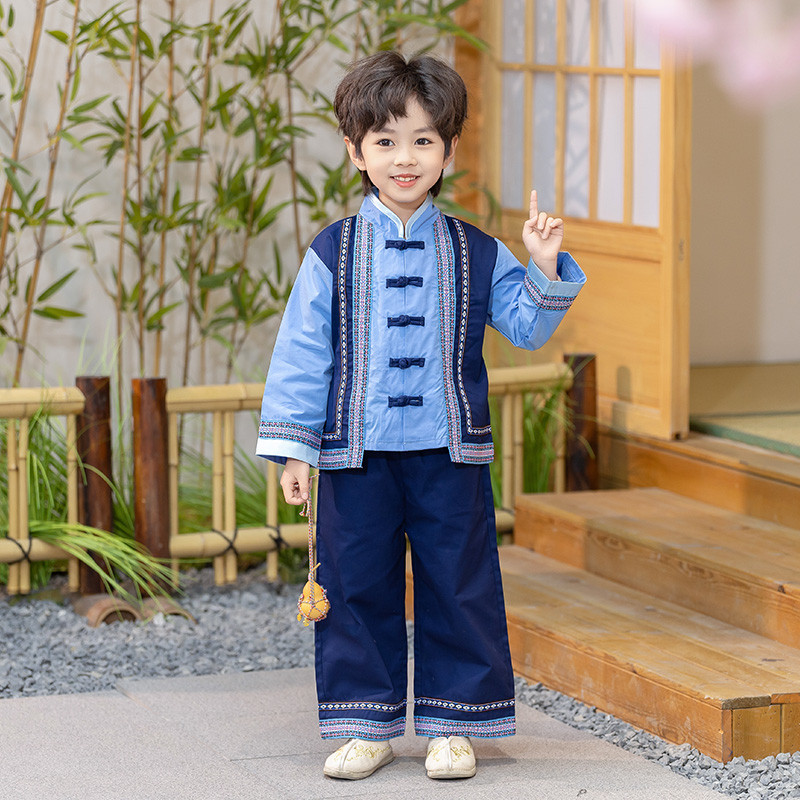 壮族服装男童新款广西三月三儿童演出传统少数民族舞蹈表演幼儿园