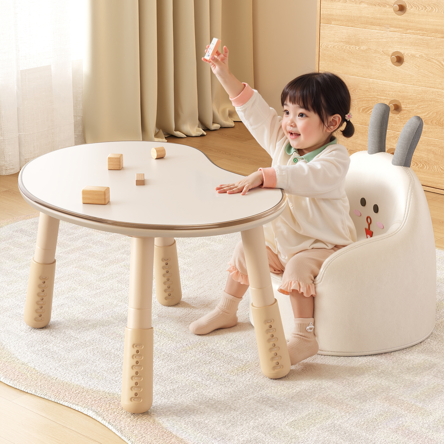 儿童花生桌幼儿园早教小桌子宝宝手工玩具书桌可升降学习桌椅套装