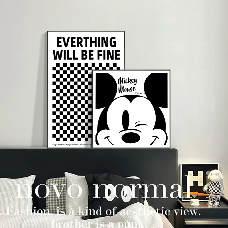 卡通黑白米奇老鼠装饰画电视酒柜装饰摆件画客厅壁画卧室挂画图片