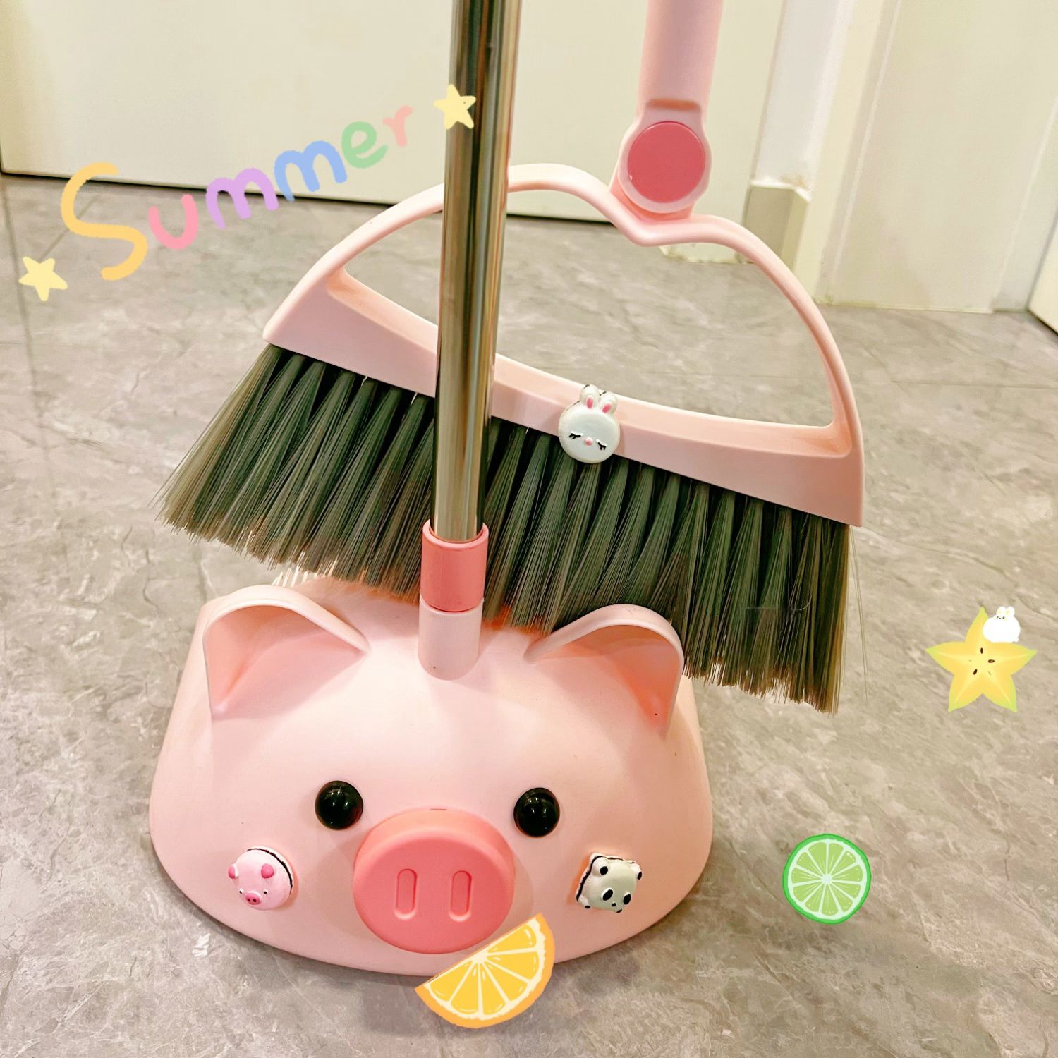 可爱少女心猪猪扫把套装簸箕创意家用宿舍不粘毛发清洁扫帚垃