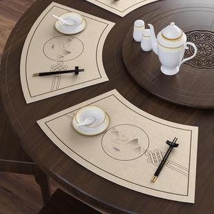 新中式圆桌餐垫酒店餐厅餐具垫免洗防油防水隔热垫家用扇形碗