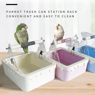 鹦鹉站架带奶油马桶垃圾桶便桶站杆磨爪亚克力互动站杆训练鸟台