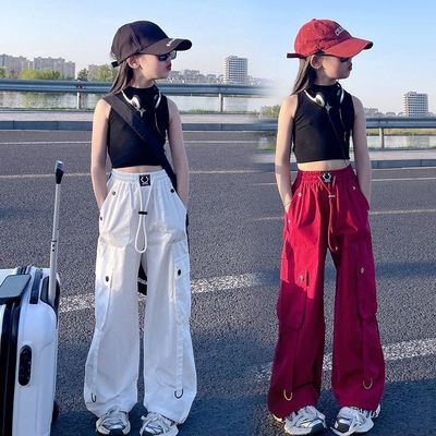 女童白色工装裤夏季薄款美式裤子高腰爵士舞休闲运动2025新款洋气