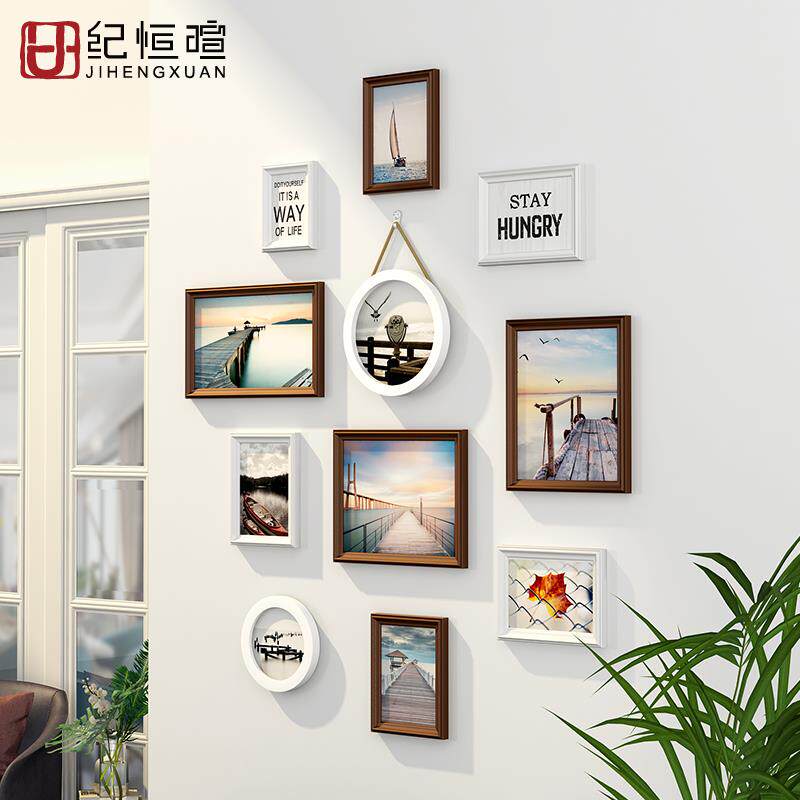 免打孔玄关照片墙装饰创意相框墙过道走廊竖版小面积墙面相片