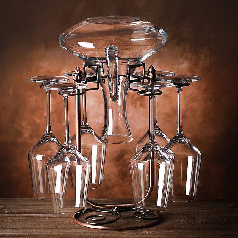 红酒杯套装家用水晶玻璃酒具葡萄酒醒酒器一体杯架创意6只高