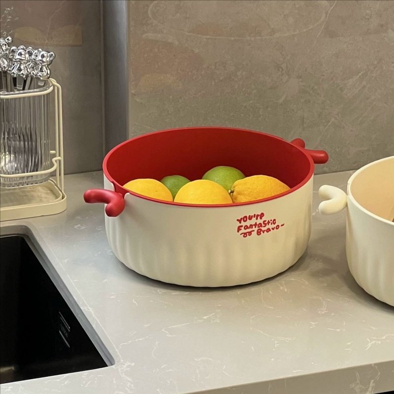 奶油风沥水篮多巴胺果篮圆形双层洗菜篮子厨房加厚蔬菜水果收纳篮,餐饮具,洗菜盆/沥水篮/漏水筛,淘宝优惠券,粉丝福利购,淘宝优惠卷