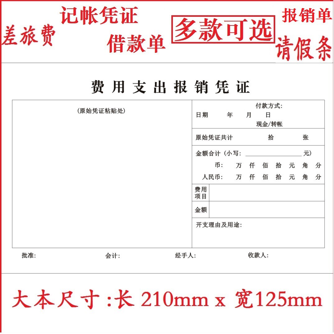 费用支出报销凭单 绿色报销审批单财务通用手写单据会计凭证