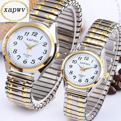 包邮老年人手表女松紧带钢弹簧带夜光大数字老人男女表防水石英表