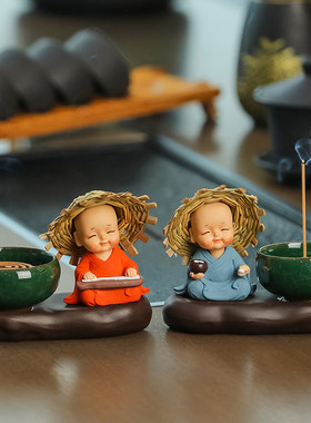 禅意小和尚香插香炉线香底座家用檀香盘托沉香香托香座陶瓷小摆件