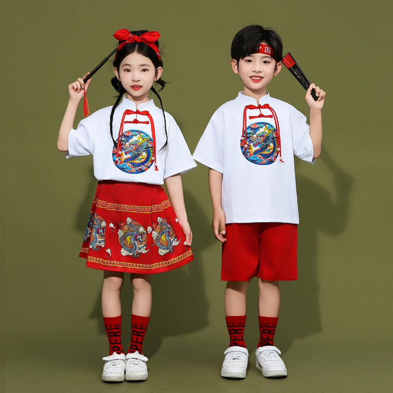 六一儿童啦啦队演出服幼儿园合唱表演班服小学生运动会中国风服装
