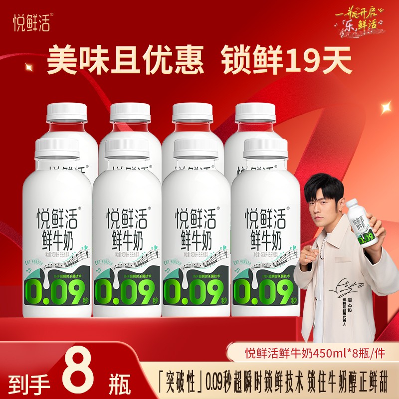 【达人推荐.每日60单现发】君乐宝悦鲜活鲜牛奶450ml*8瓶装生牛乳
