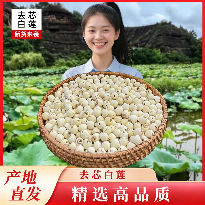 【湘潭湘莲】磨皮白莲/带芯红莲500克精选饱满寸三莲免浸泡粉糯无