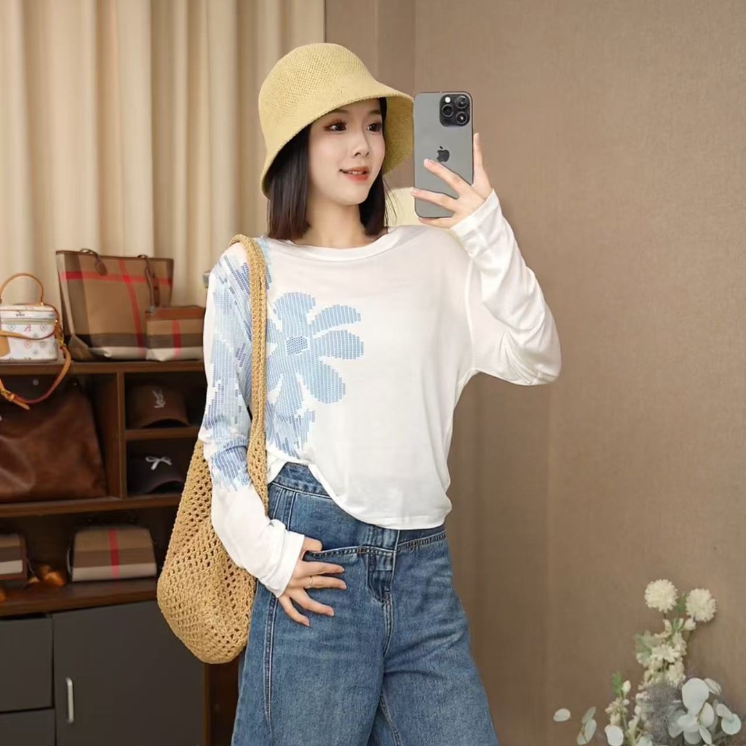 【法式花朵】天丝面膜T恤女2025夏装新款女装薄款长袖防晒衣潮流