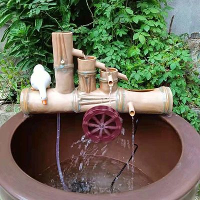 陶瓷圆形鱼缸造景循环流水器摆件过滤增氧配件仿竹子竹筒搭配配件