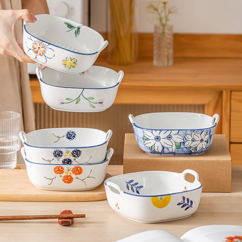 空气炸锅专用碗容器陶瓷重复使用双耳烤箱微波炉烤盘烘焙焗饭