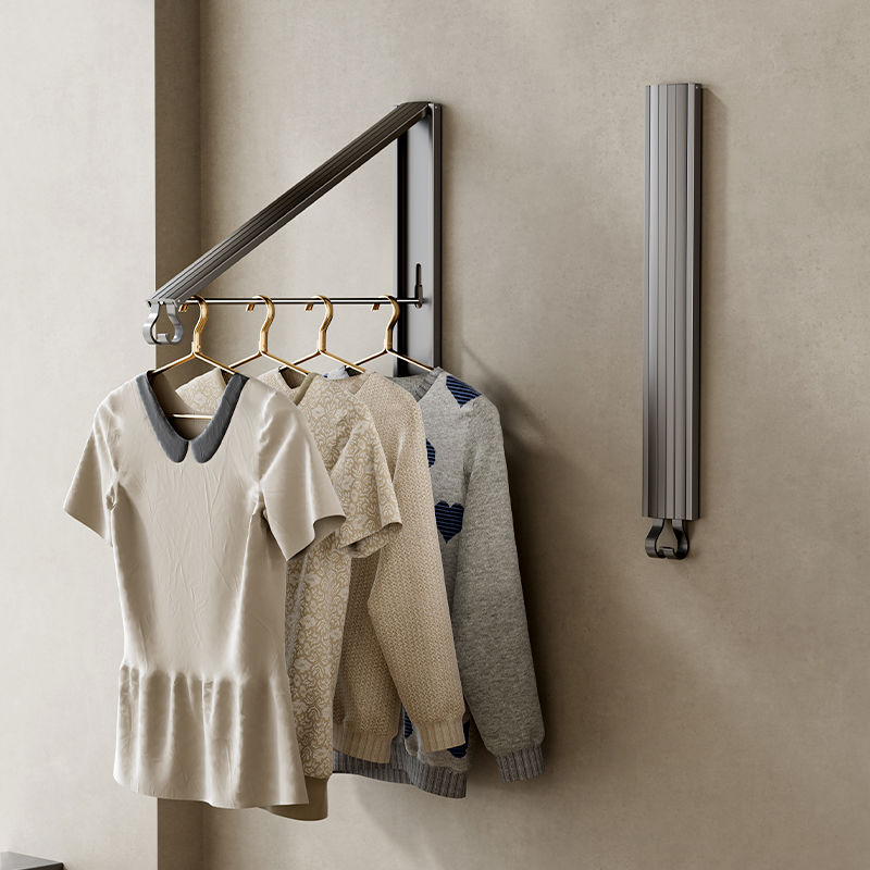 阳台墙上隐形折叠晾衣架杆壁挂伸缩衣杆晒衣服衣架收纳神器免