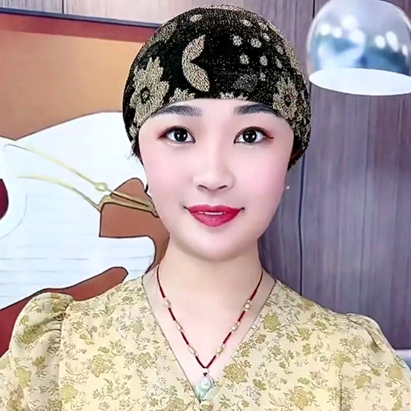中老年遮白发头饰女夏季薄款包头帽遮白发蕾丝帽子头巾回族帽