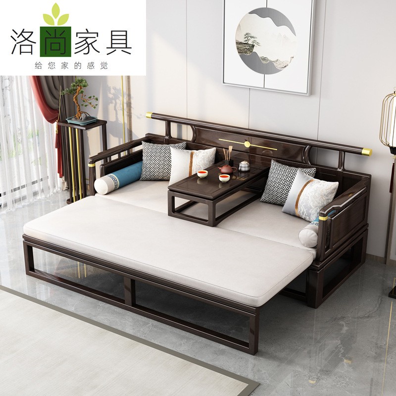 新款新中式实木罗汉沙发床现代简约小户型客厅推拉床塌炕几罗汉床