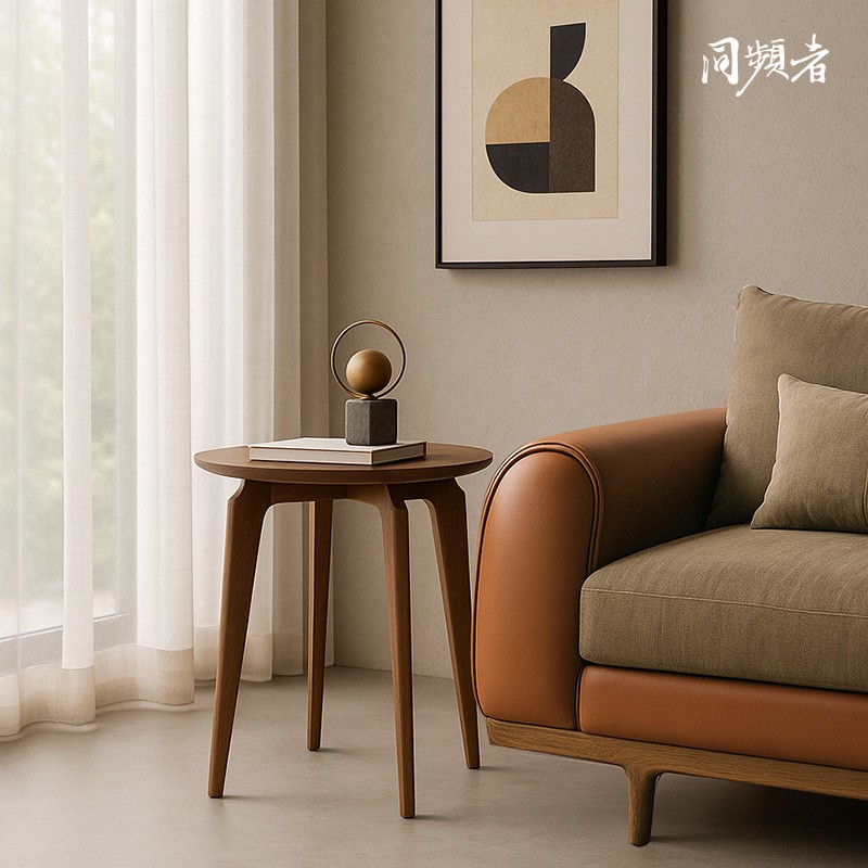 同频者经典北欧实木小茶几白蜡木林克圆形边几无辅材/通体打磨