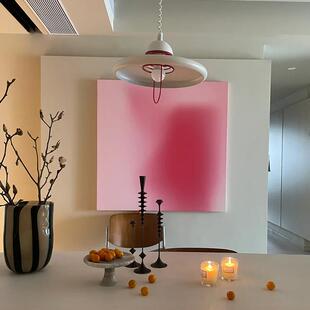 大白墙面装饰画客厅轻奢高级感餐厅多巴胺粉色挂画艺术法式奶油风