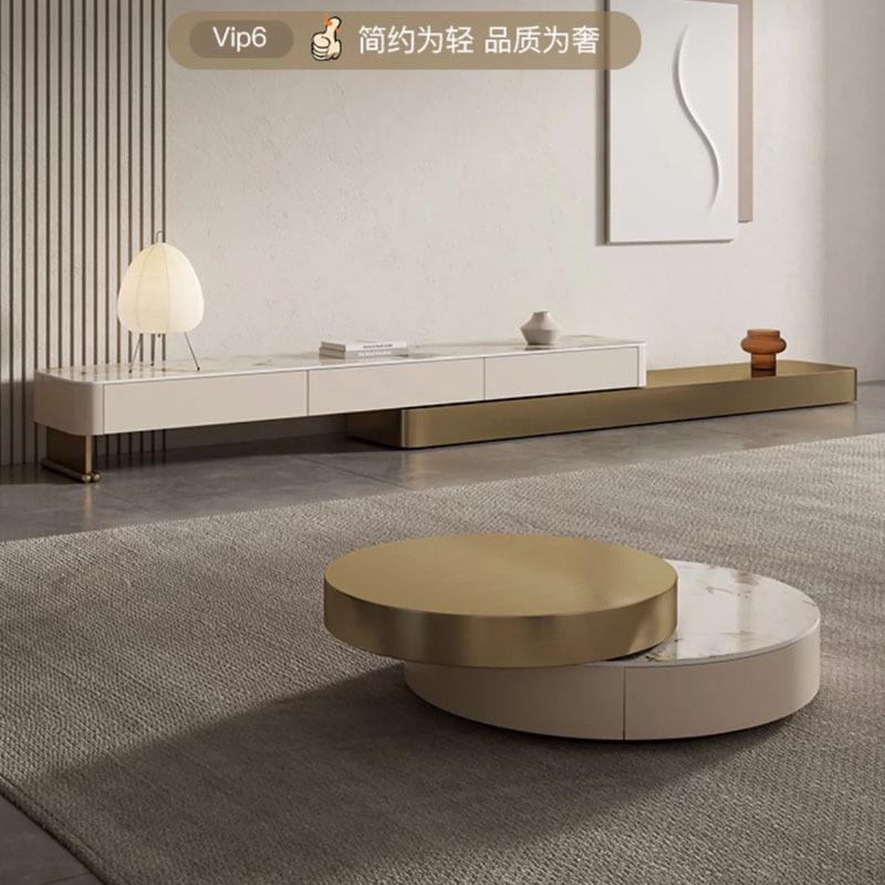 轻奢旋转茶几现代简约家用设计师款大小圆创意小户型意式茶台新款