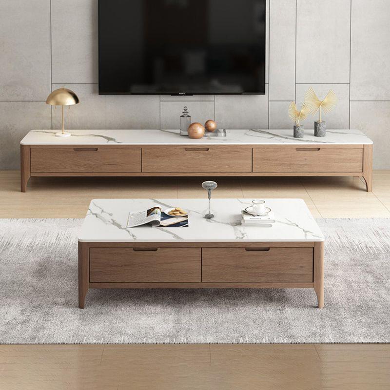 北欧小户型岩板茶几电视柜组合墙柜客厅胡桃色岩板电视柜现代简约