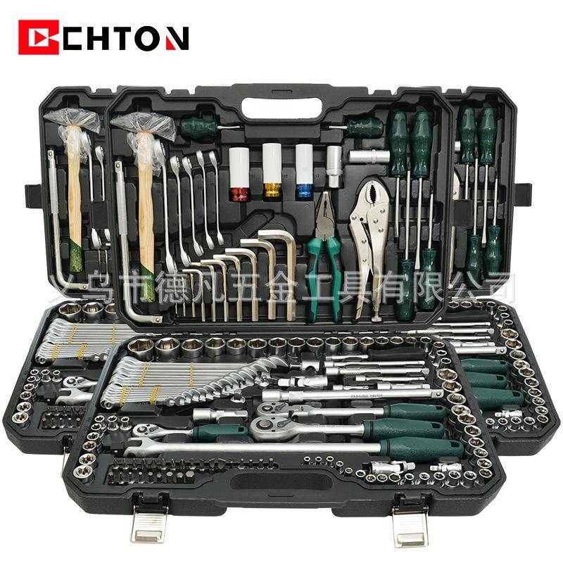 142+2件套高品质24齿亚光72齿珍珠镍扳手套筒汽修组套工具套装