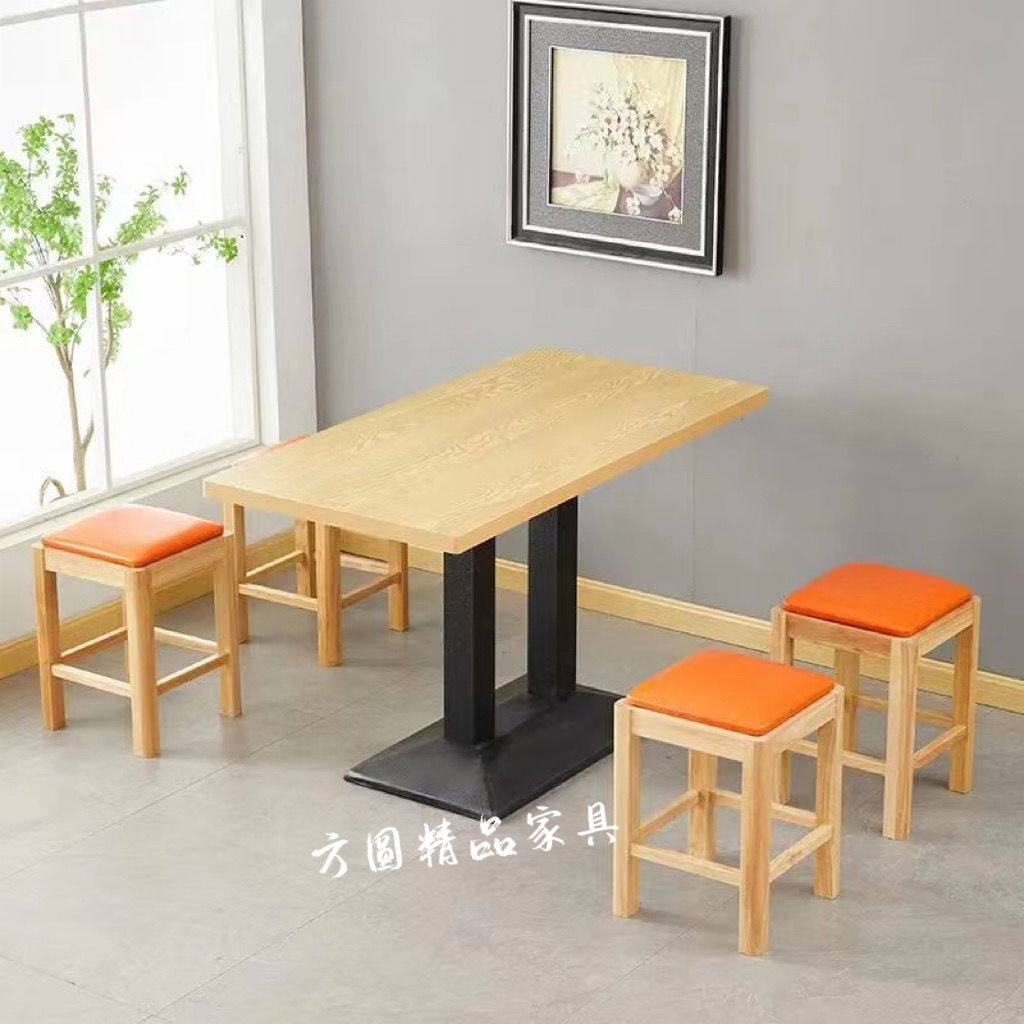 一整套实木木方凳凳子面馆桌餐饮店商用桌实凳子快餐桌子食堂餐桌