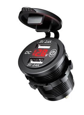 汽车房车车载充电器4.8A带触摸开关带电压数显双USB改装车充