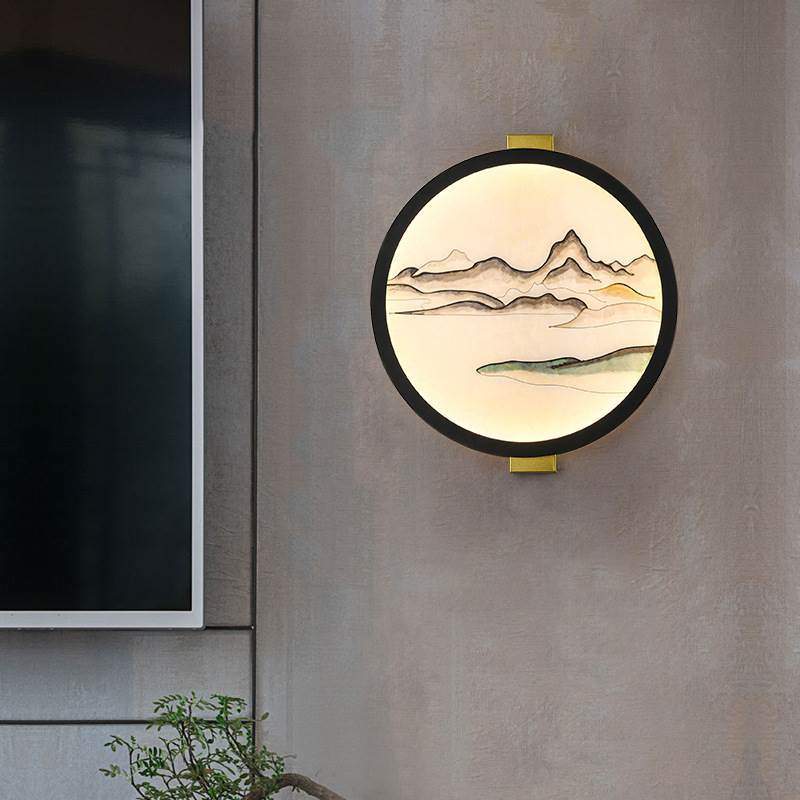 【荷花】 新中式装饰画壁灯 圆形客厅门厅楼梯走廊茶室书房灯图片