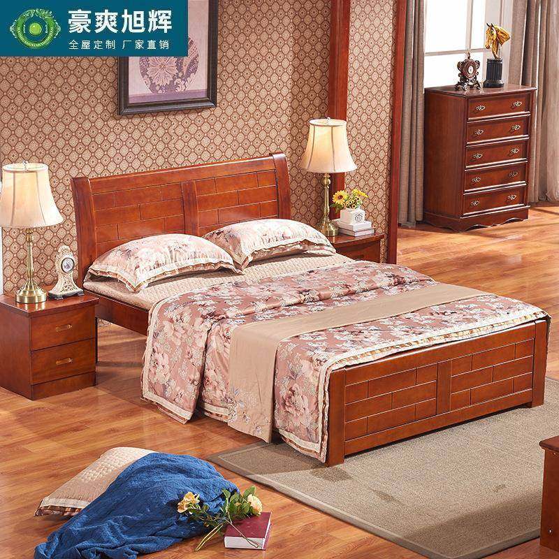 中式香樟木实木床双人床现代简约双人床卧室婚房1米5和1米8成人床