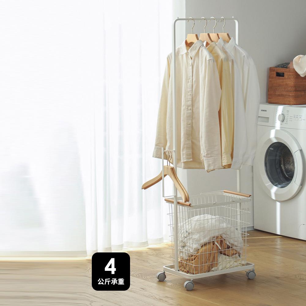 小型落地晾衣架家用带提手脏衣篮可移动卧室阳台晾晒衣服置物架