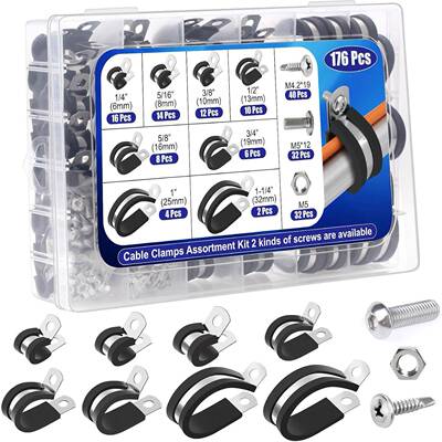176PCS电缆夹组合套件304不锈钢橡胶垫管夹8种尺寸热销组合