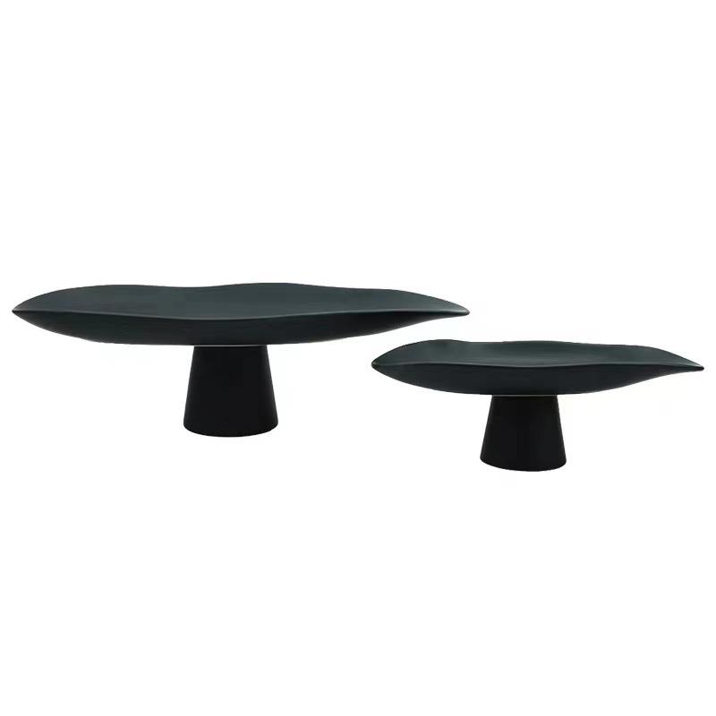 轻奢极简黑白树脂高脚果盘工艺品简约北欧软装售楼样板间饰品摆件