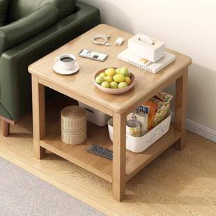 实木沙发边几边柜客厅简易双层小茶几出租屋简约现代正方形桌子