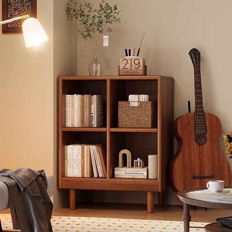 实木矮书柜胡桃木色置物柜美式小柜子客厅置物架唱片收纳柜储物柜