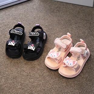 女童鞋子公主凉鞋黑色库洛米旋转钮扣2025夏款儿童鞋子小女孩学生