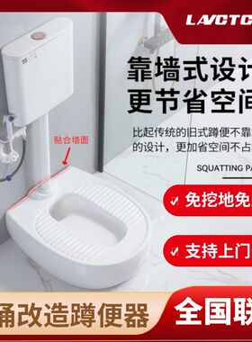 靠墙式明装防臭蹲便器马桶坐便改蹲坑蹲便免挖坑免砌X一体台式蹲