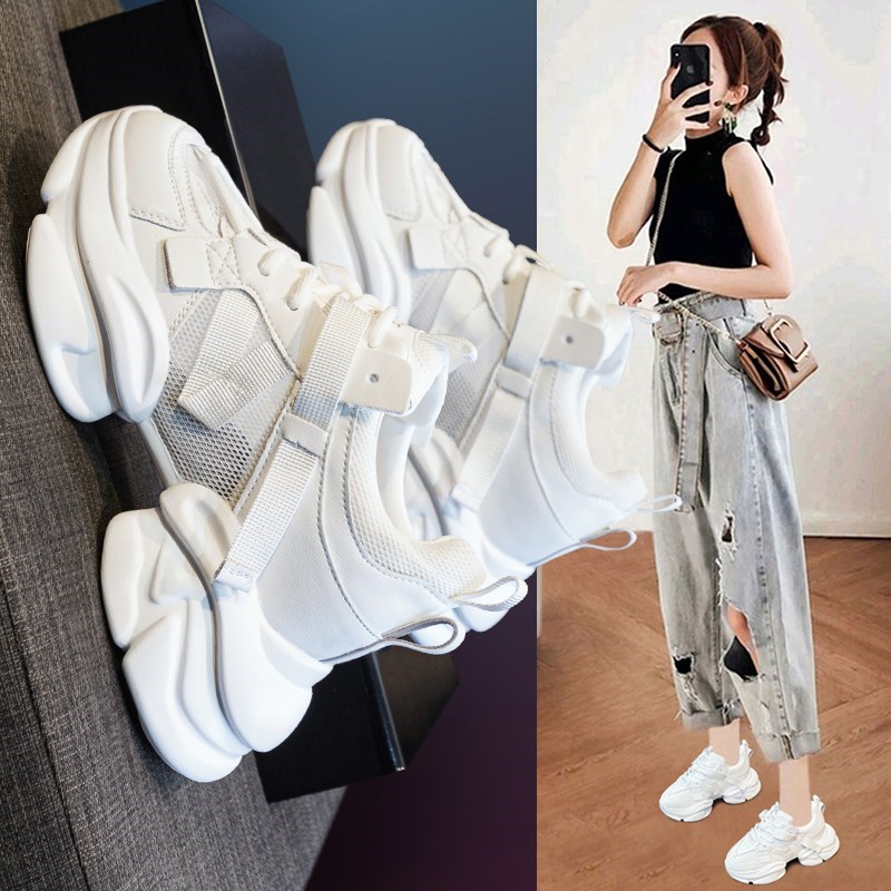 内增高老爹鞋女2j024年夏季w新款厚底休闲小白女鞋网面透气运动单