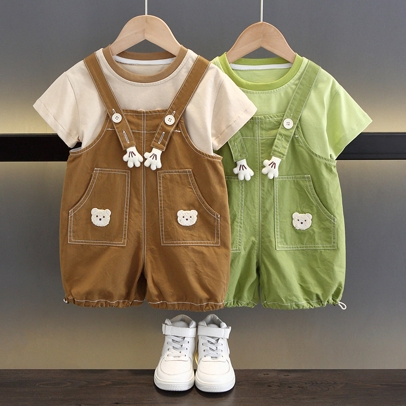 男童装夏装背带裤套装2023新款儿童夏季时髦衣服宝宝帅气两件套潮,童装/婴儿装/亲子装,套装,淘宝优惠券,粉丝福利购,淘宝优惠卷