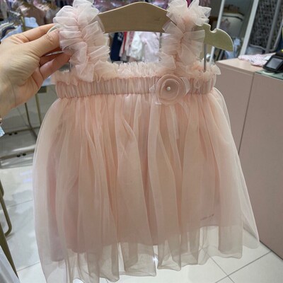 韩国童装 夏新款女童粉色亮晶晶网纱吊带连衣裙 气质公主裙套装