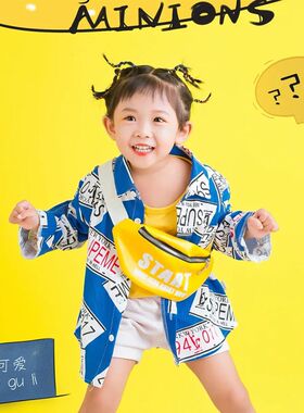 儿童摄影道具黄色字母挎包腰包时尚女童K写真单肩包红色胶带装饰