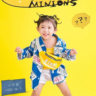 儿童摄影道具黄色字母挎包腰包时尚女童K写真单肩包红色胶带装饰